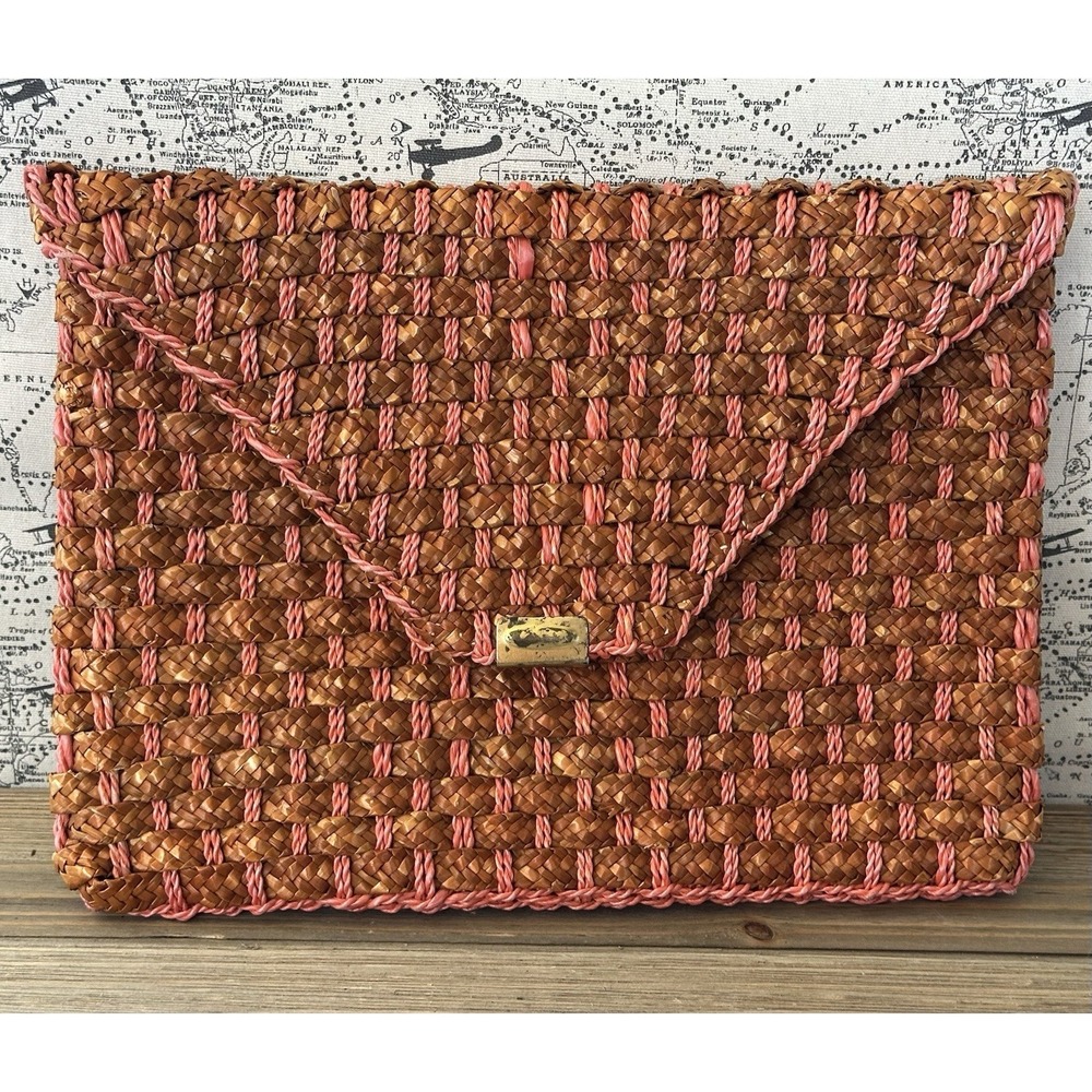 VTG Tianjin Clutch Rattan Purse Vacation Orange Retro Wedding Beach Eclectic